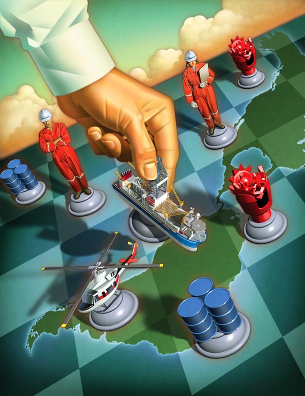 Corporate-Offshore Chess Set Illustration