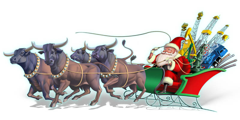 Humorous-Bullish Christmas Card Illustration