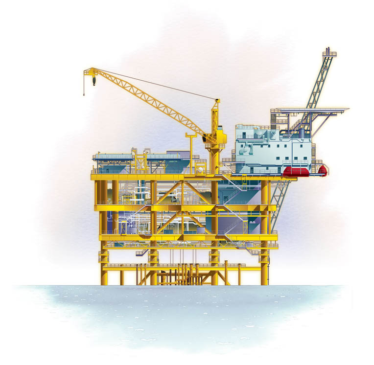 Technical-Offshore Oil and Gas Rig Illustration