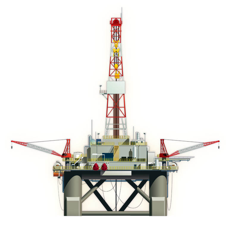 Technical-Semisubmersible Drilling Platform Illustration